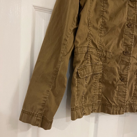 Eileen Fisher Utility Jacket Ruffle Collar Large Tie Cinch Waist Safari - Picture 4 of 9